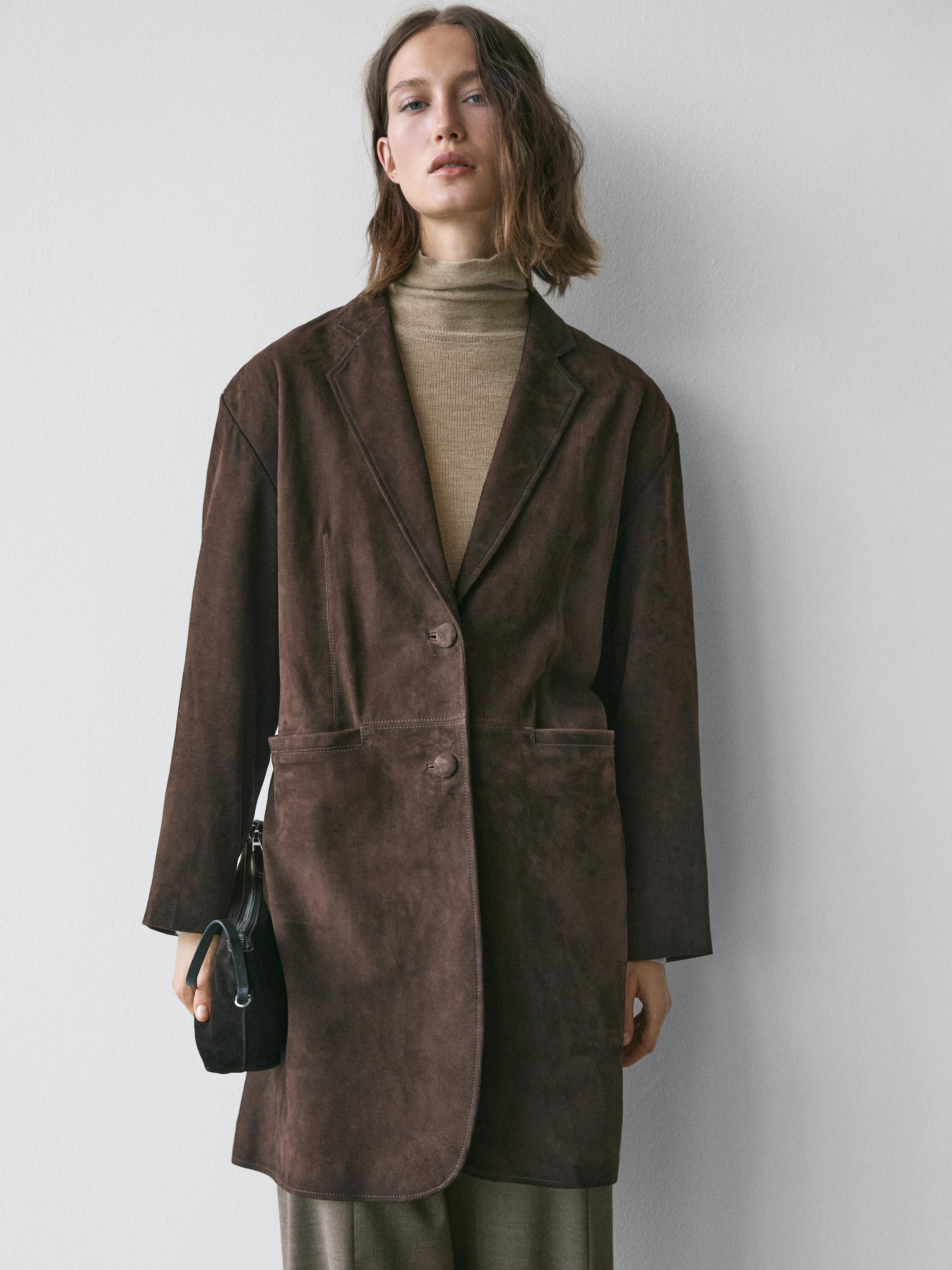 Long suede leather coat