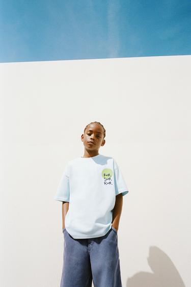 PRINTED AND EMBROIDERED T-SHIRT - Sky blue by Zara - Image 4