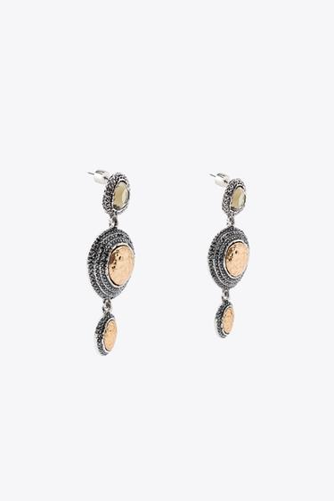 BOUCLES D'OREILLES TRIPLES BIJOU TEXTURÉES - Or / Argent de Zara - Image 4