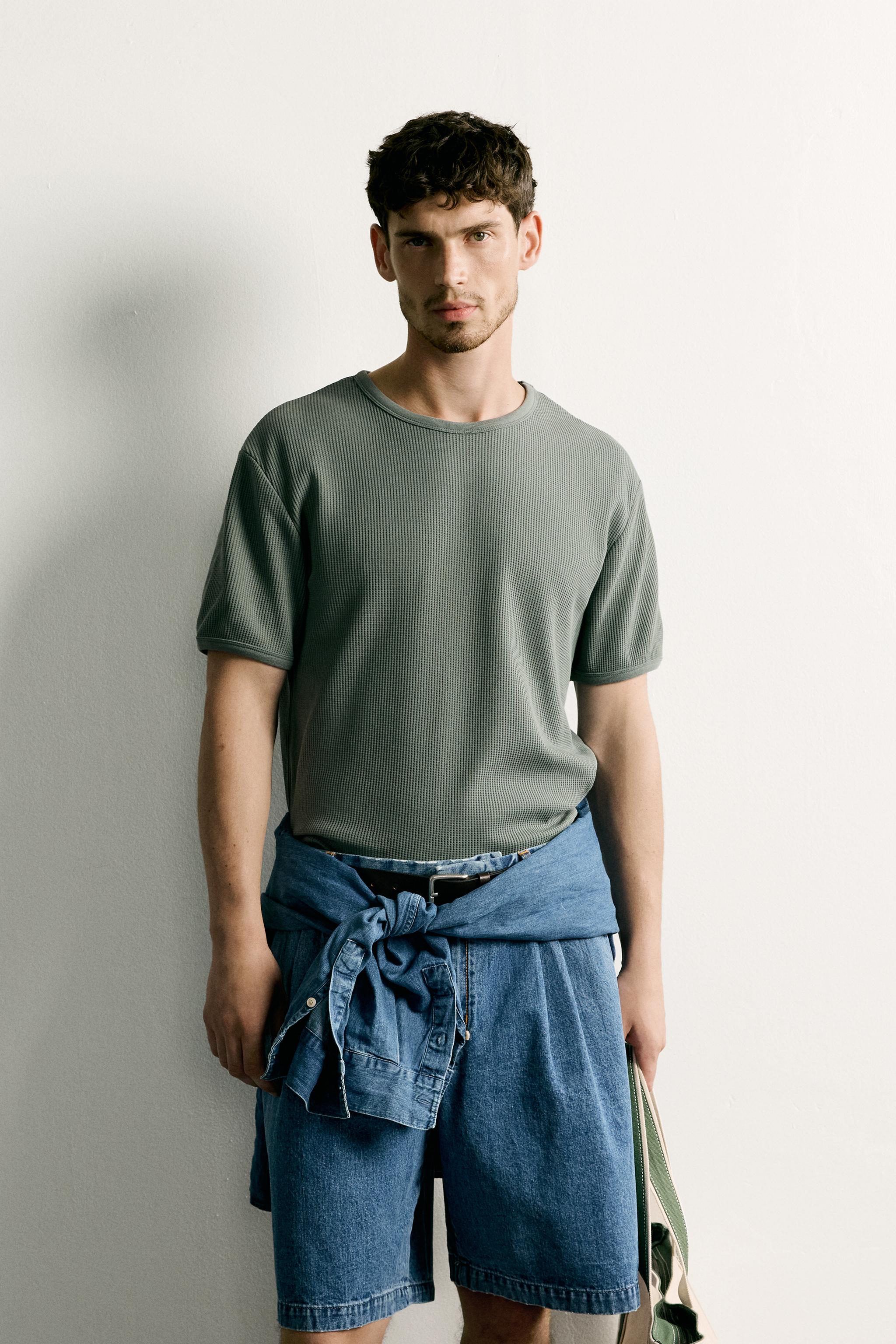 WAFFLE TEXTURE T-SHIRT — Greenish