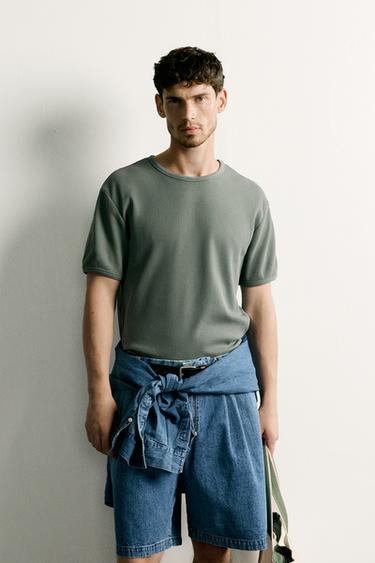 WAFFLE TEXTURE T-SHIRT — Greenish 2