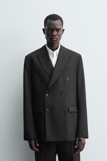 Zara SAKO NA PREKLOP OD ČISTE VUNE – Crna