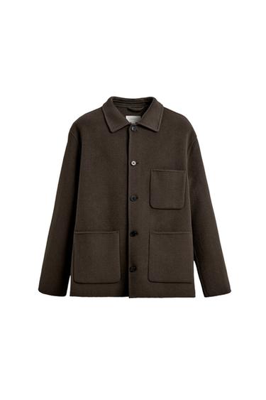 Zara WOOL POCKET OVERSHIRT - Brown