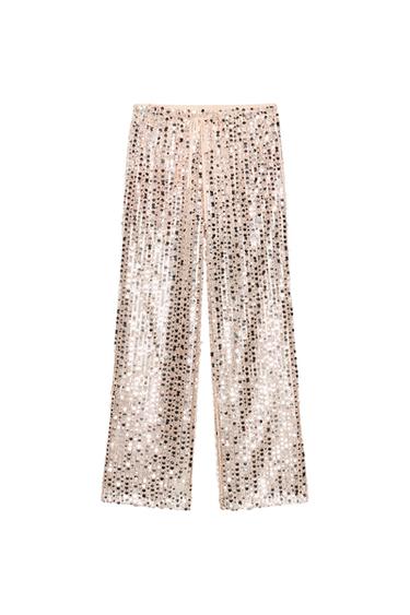 FLOWING SEQUINNED TROUSERS - Silver by Zara