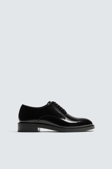 LEATHER DERBY SHOES - Black by Zara - Image 0