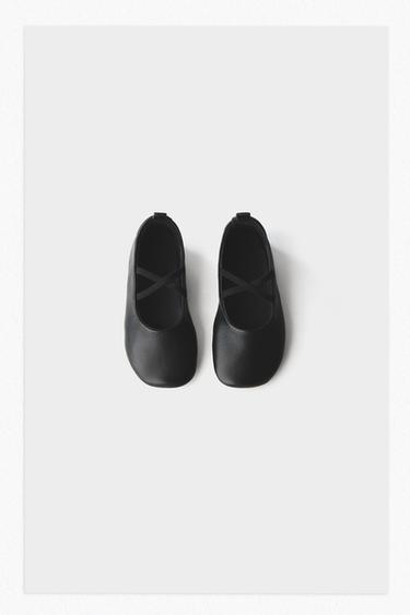 LEREN BALLERINA'S - Zwart van Zara