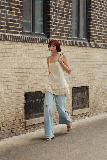 EMBROIDERED RUFFLED MINI DRESS - Light yellow by Zara