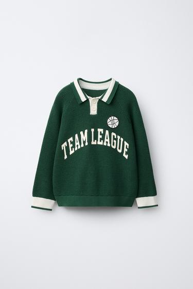 POLO PUNTO WAFFLE TEXTO - Verde medio de Zara