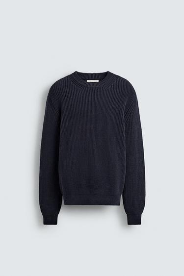 Zara REGULAR FIT COTTON JUMPER - Navy blue