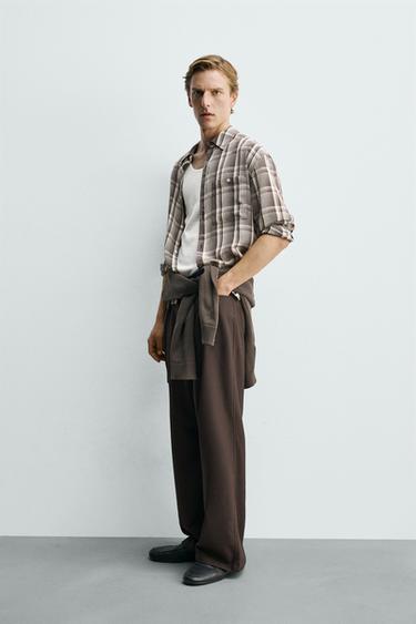 FLOWING CHECK SHIRT - Wine by Zara - Image 3