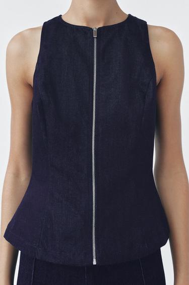 ДЖИНСОВЫЙ ТОП С ЗАСТЕЖКОЙ-МОЛНИЕЙ — ZW COLLECTION — СИНИЙ от Zara
