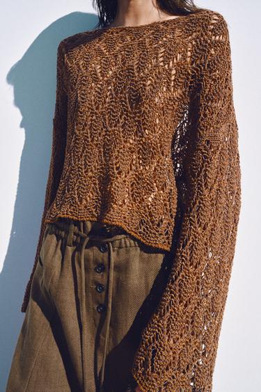 CUTWORK KNIT BELL SLEEVE JUMPER - dark russet by Zara