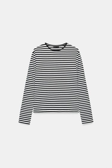 CAMISETA MANGA LARGA - Blanco / Negro de Zara - Imagen 0