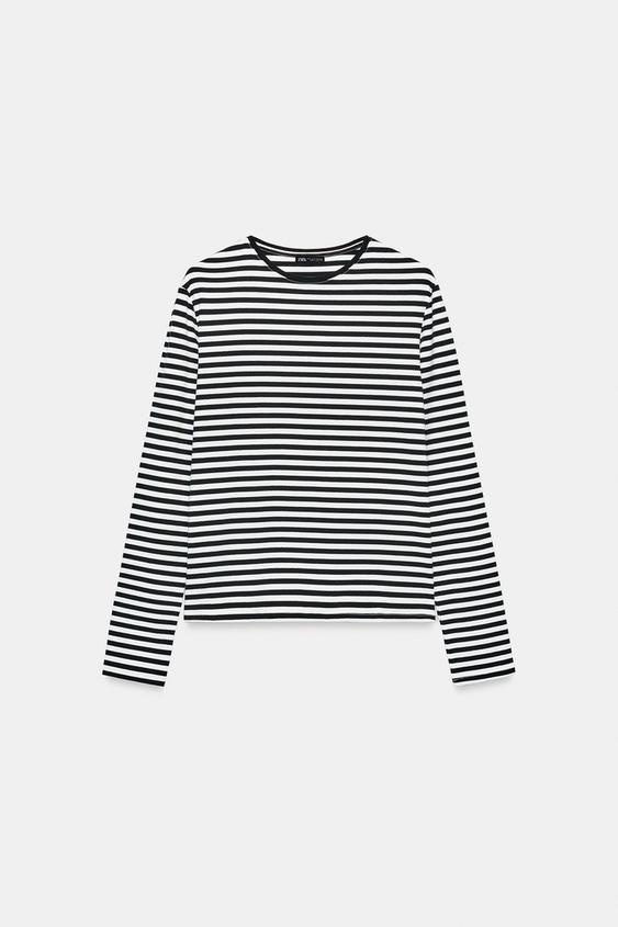 CAMISETA MANGA LARGA - Blanco / Negro de Zara - Imagen 0