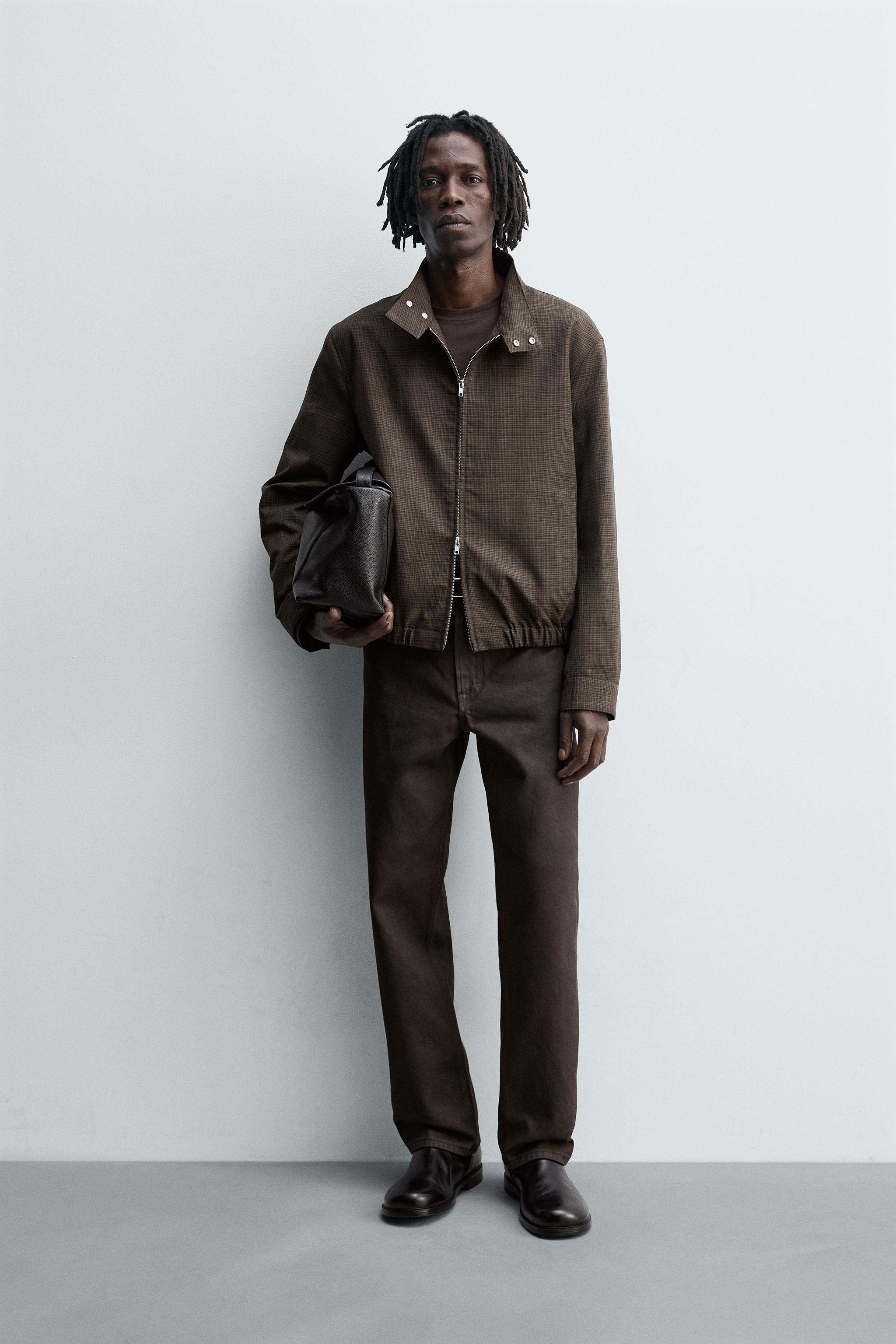 CHECK CROPPED FIT JACKET - Brown | ZARA South Africa