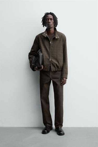 CHECK CROPPED FIT JACKET - Brown by Zara - Image 0