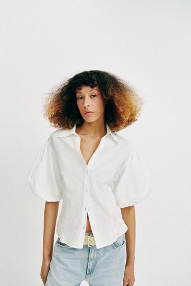 EMBROIDERED PUFF SLEEVE SHIRT - White by Zara - Image 3