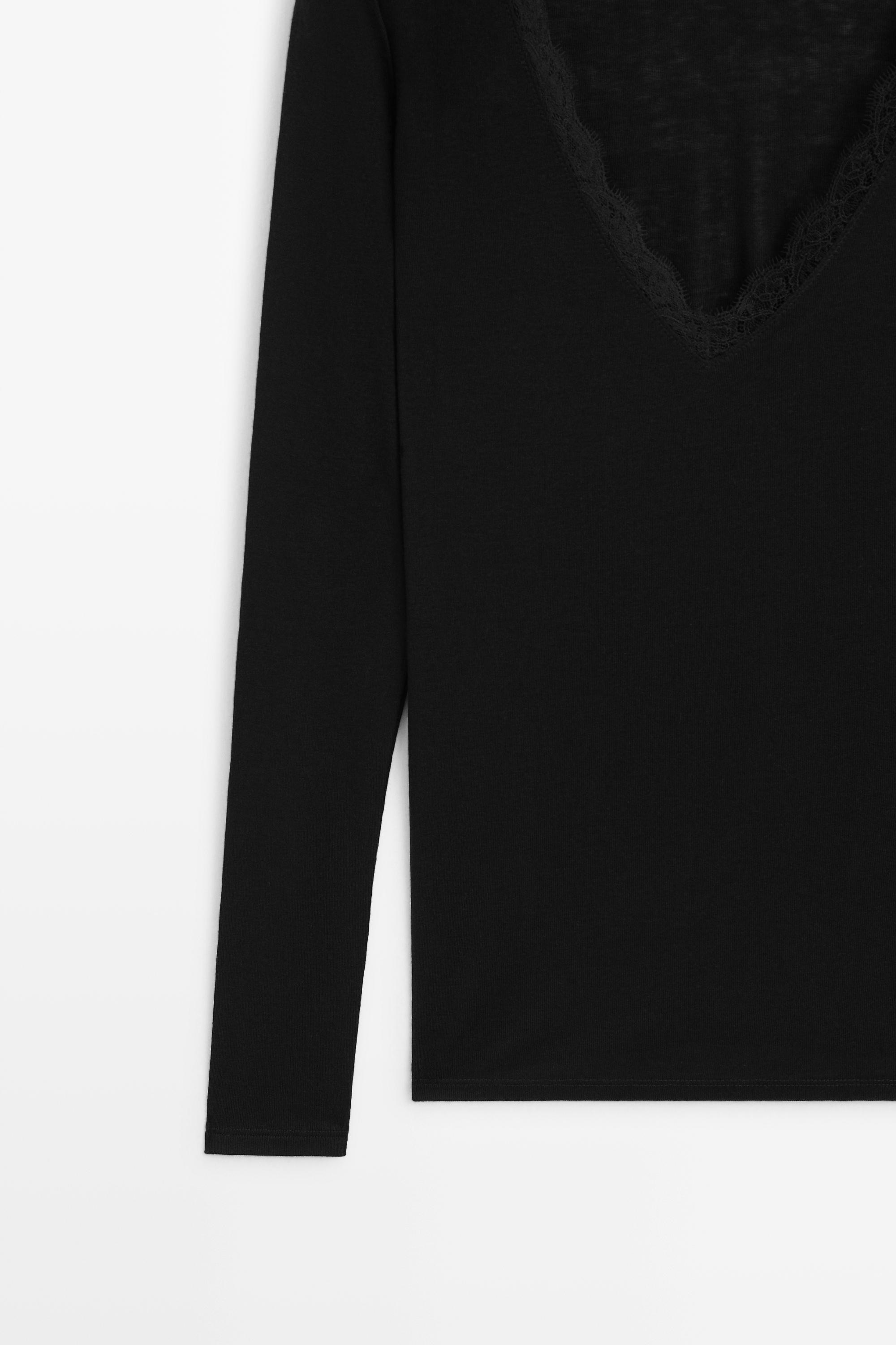 Long sleeve T-shirt with lingerie-inspired detail