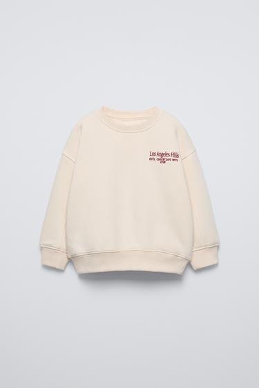 Zara EMBROIDERED TEXT SWEATSHIRT - Ecru