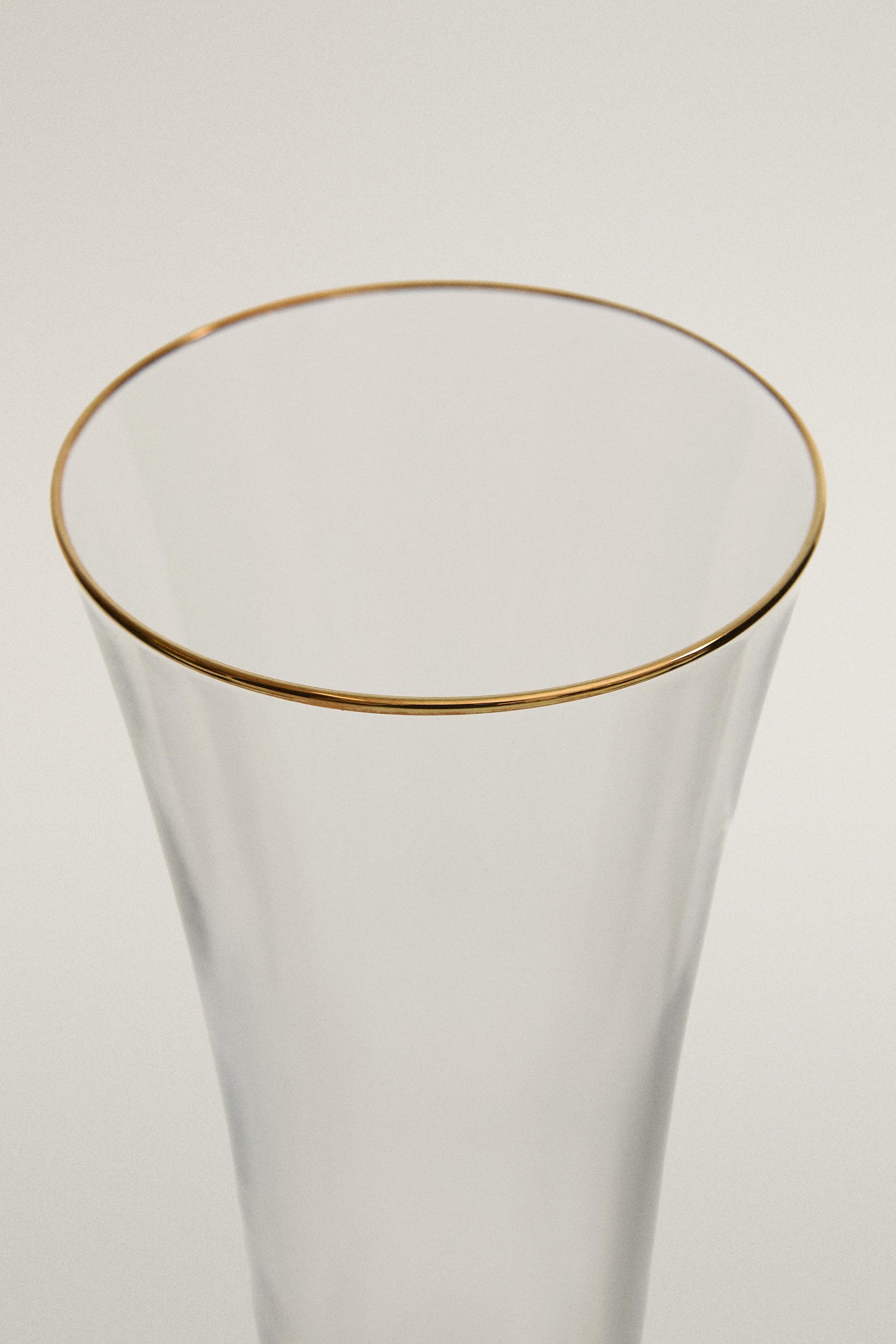 CHRISTMAS CRYSTALLINE FLUTE GLASS WITH GOLD RIM