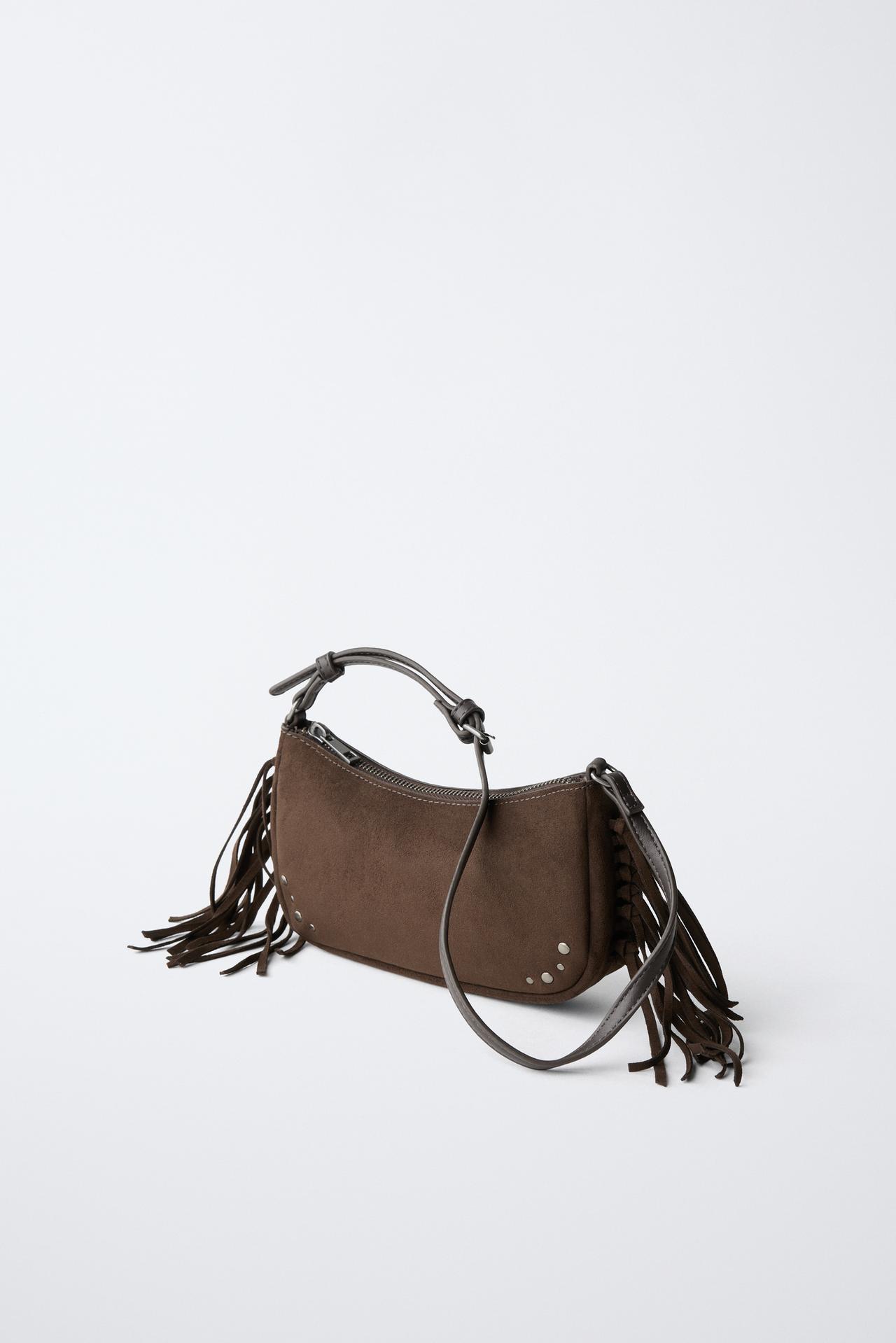 FRINGED SHOULDER BAG — Brown