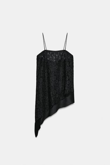 TOP LONG EN DENTELLE ASYMÉTRIQUE - Noir de Zara - Image 6