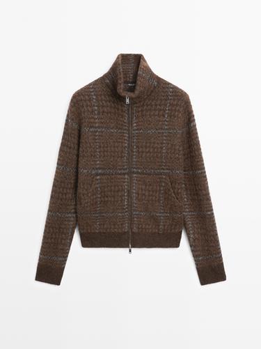 Zara Check knit alpaca and felt texture cardigan - Brown