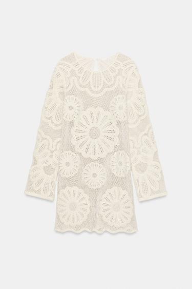 Zara CROCHET SHORT DRESS - Ecru