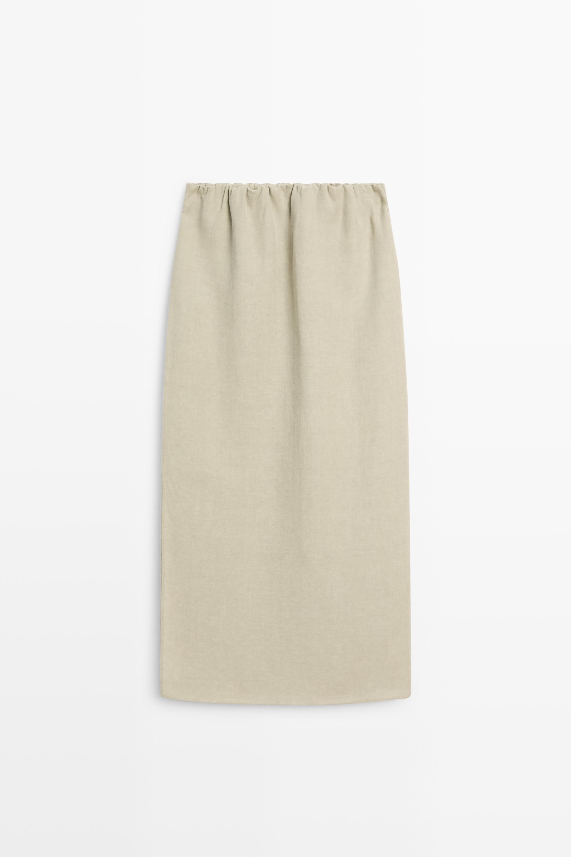 Double-layer midi skirt - STUDIO — Light khaki