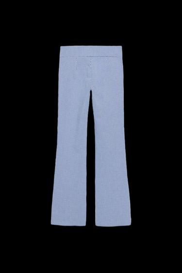 PANTALÓN FLARE VICHY - Marino / Blanco de Zara