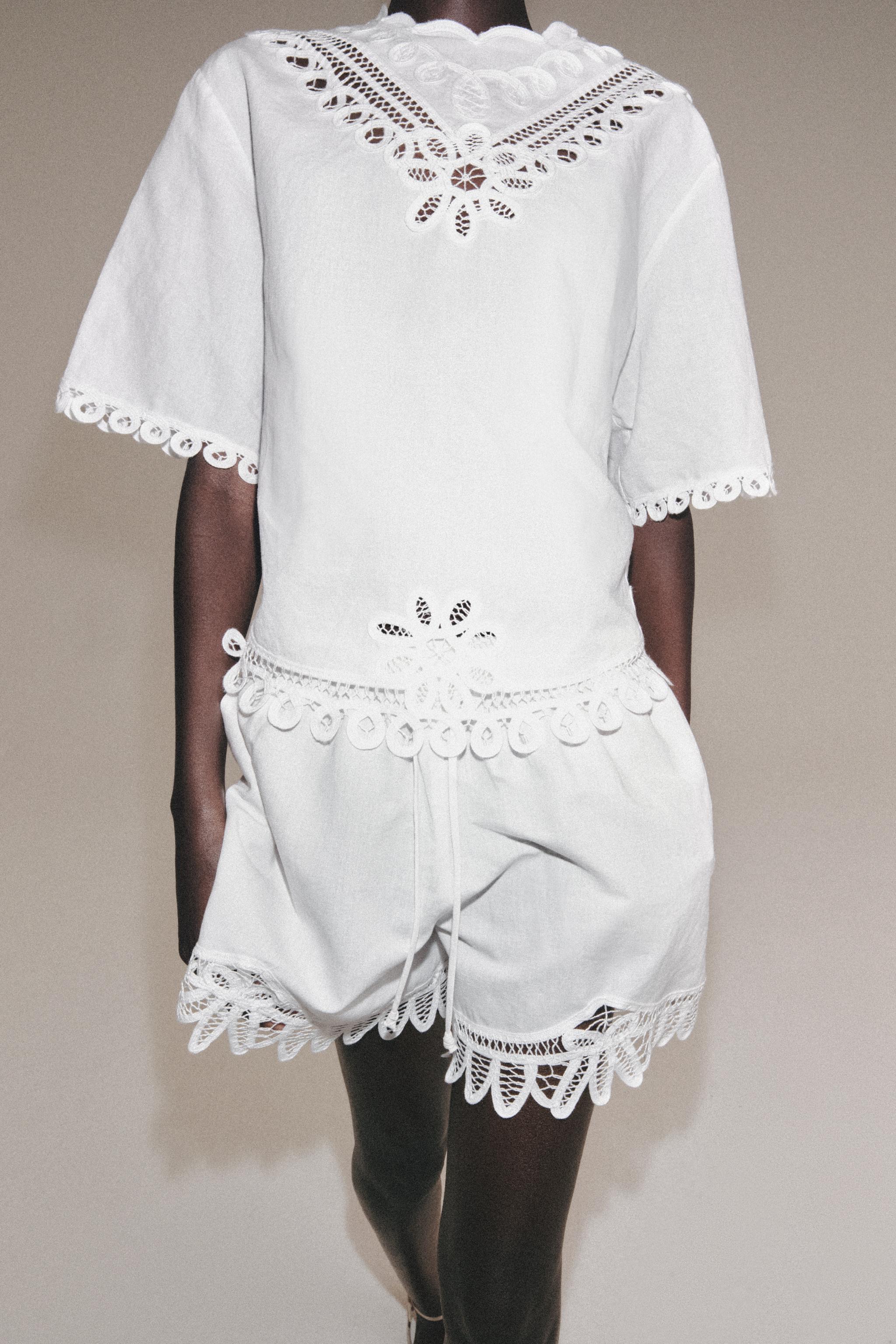 Zara ZW COLLECTION KETEN İŞLEMELİ ŞORT görsel 5