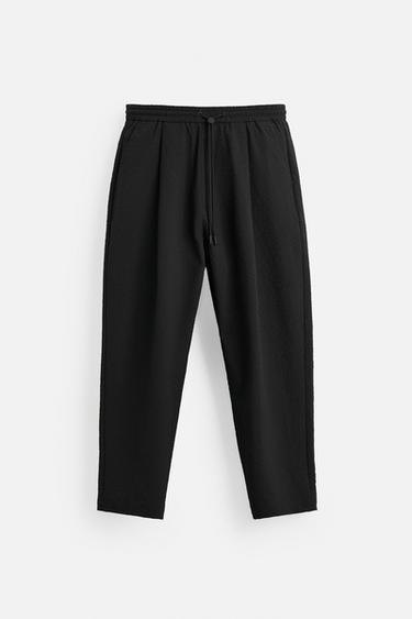 Zara 休閒版泡泡紗長褲 - 黑色