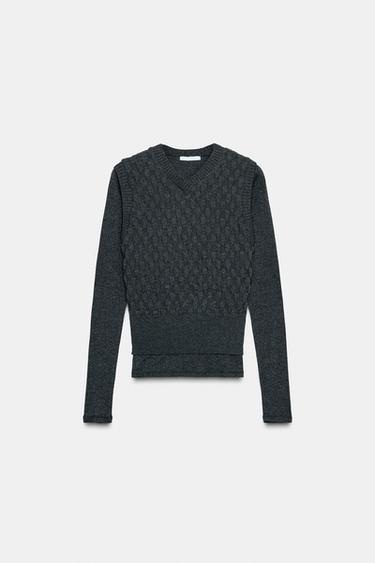 Zara COMBINATION VEST JUMPER - Anthracite grey