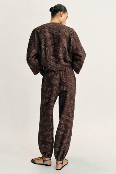 METALLIC THREAD SEQUIN SAROUEL TROUSERS - Brown by Zara - Image 5