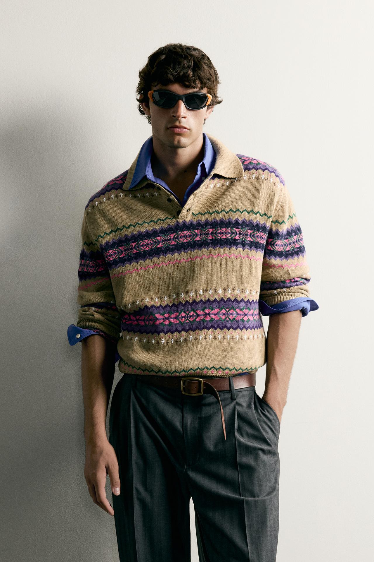 COTTON-LINEN KNIT POLO — Olive Green