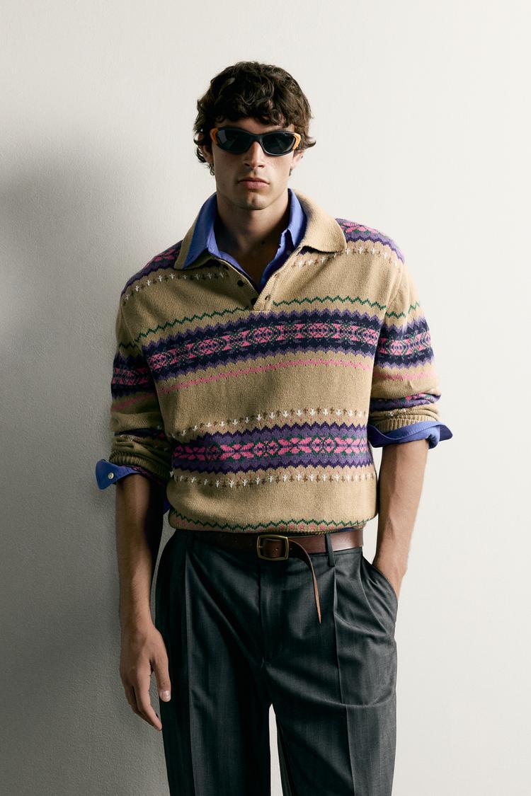 COTTON-LINEN JACQUARD KNIT POLO SHIRT