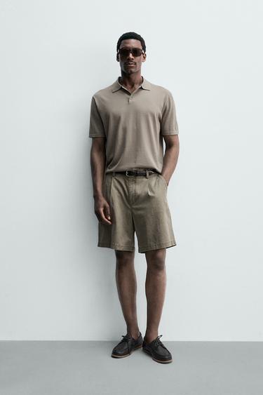 REGULAR FIT COTTON BLEND KNIT POLO SHIRT - washed green by Zara