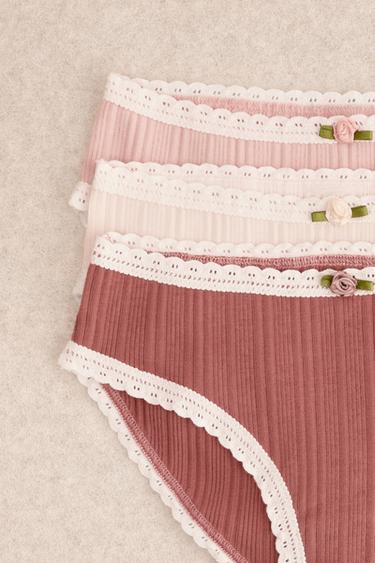 ZARA TIMELESS - THREE-PACK OF POINTELLE BRIEFS WITH FLOWER - Pale pink by Zara - Image 2
