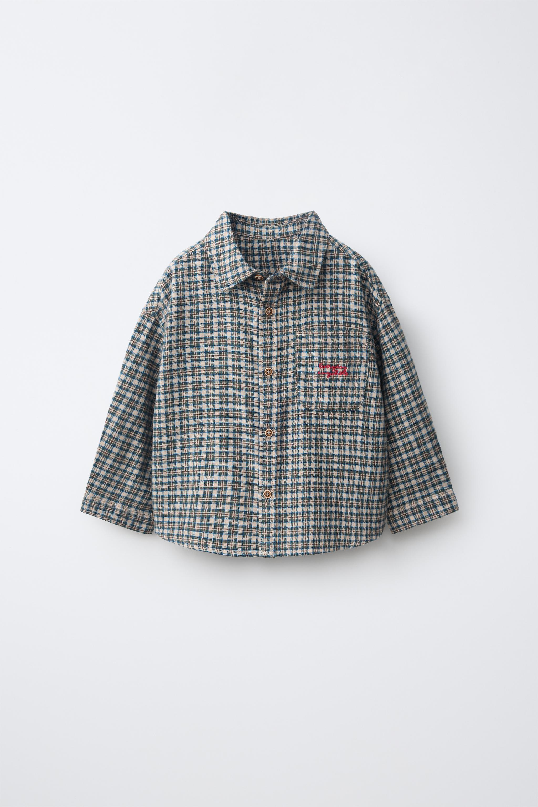 PLAID EMBROIDERED TEXT SHIRT — Mid-green