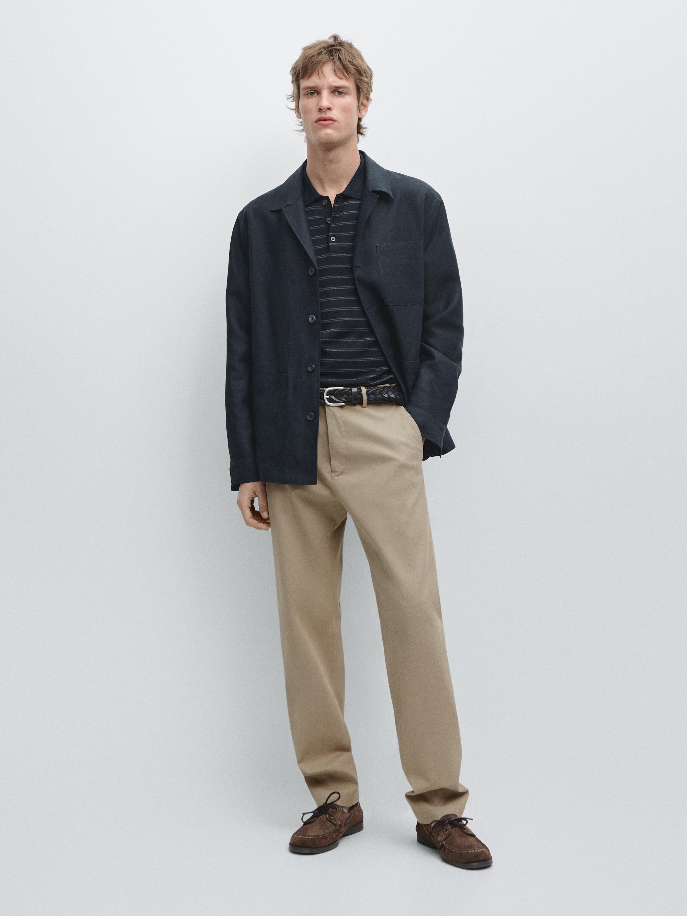Cotton blend tapered fit trousers — Mid-green