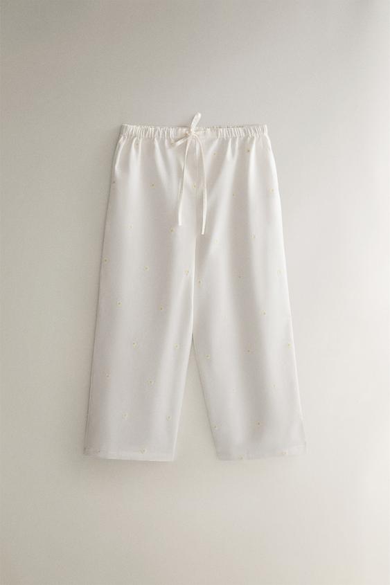 PANTALÓN LARGO MARGARITAS - Blanco roto de Zara - Imagen 0