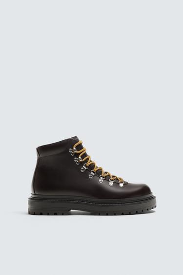 BOTA PIEL CORDONES - Marrón de Zara