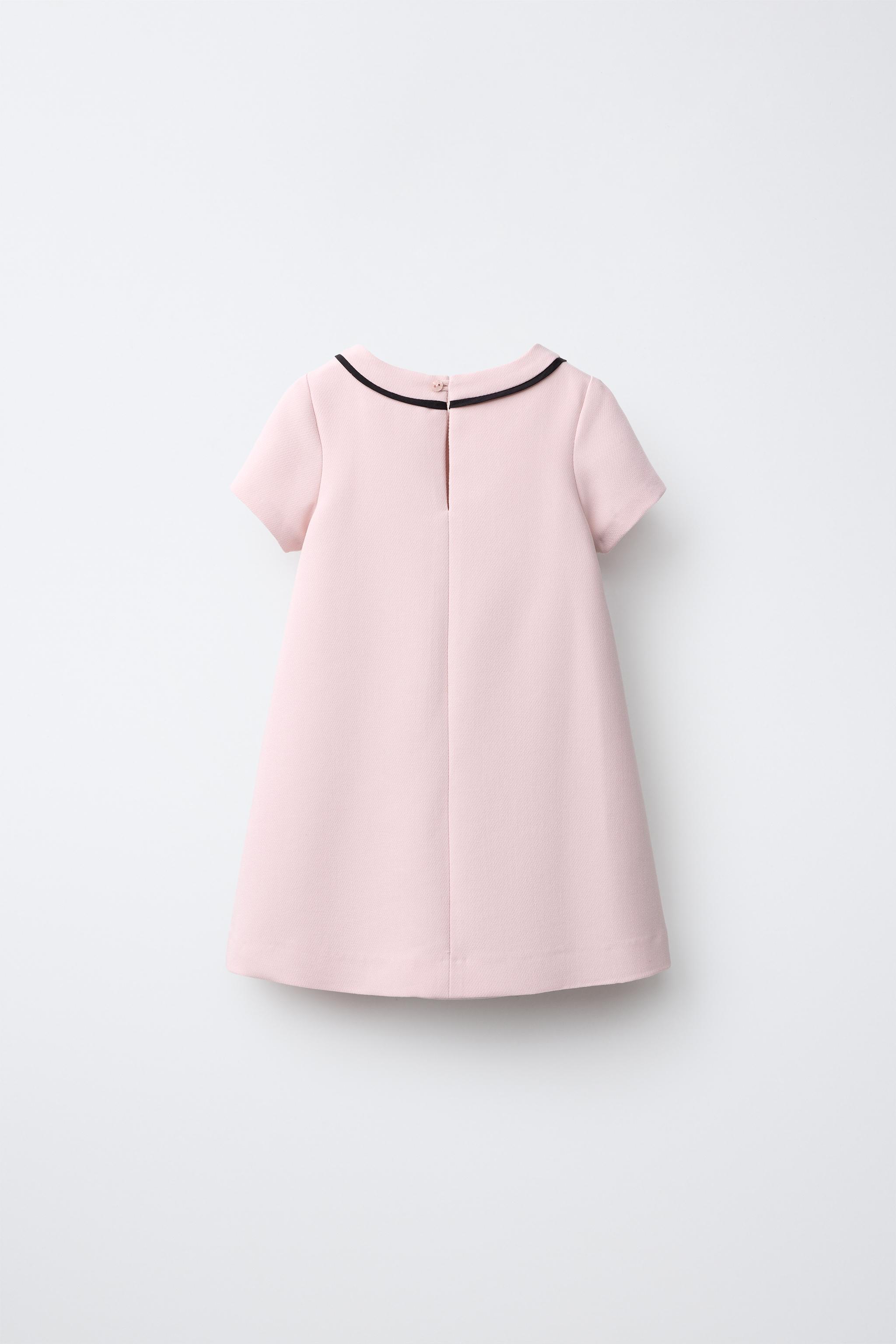 CONTRAST PIPING AND BOW DRESS — Pastel pink