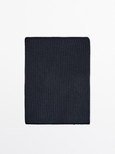 Zara Ribbed 100% cashmere scarf - Navy blue