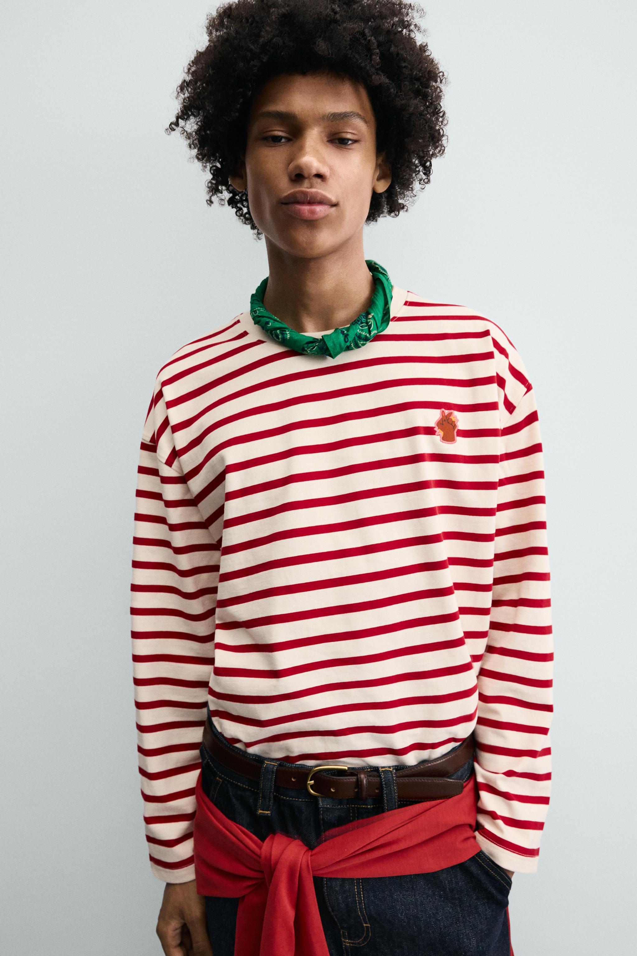 STRIPED JACQUARD T-SHIRT AMANDA LOBOS X ZARA - Oyster-white | ZARA