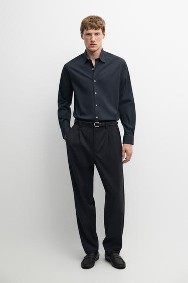 Zara Slim fit stretch shirt - Navy blue - Image 0