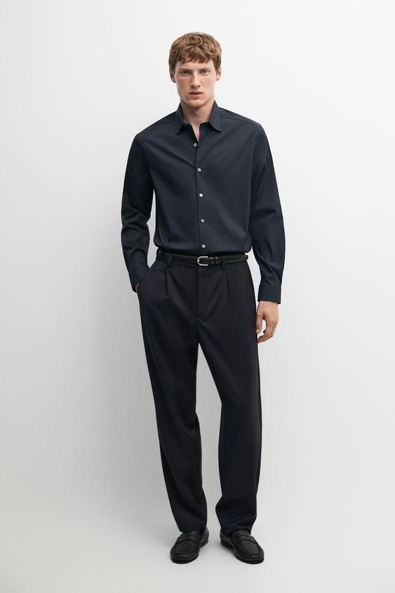 Zara Stretch slim fit shirt - Navy blue - Image 0