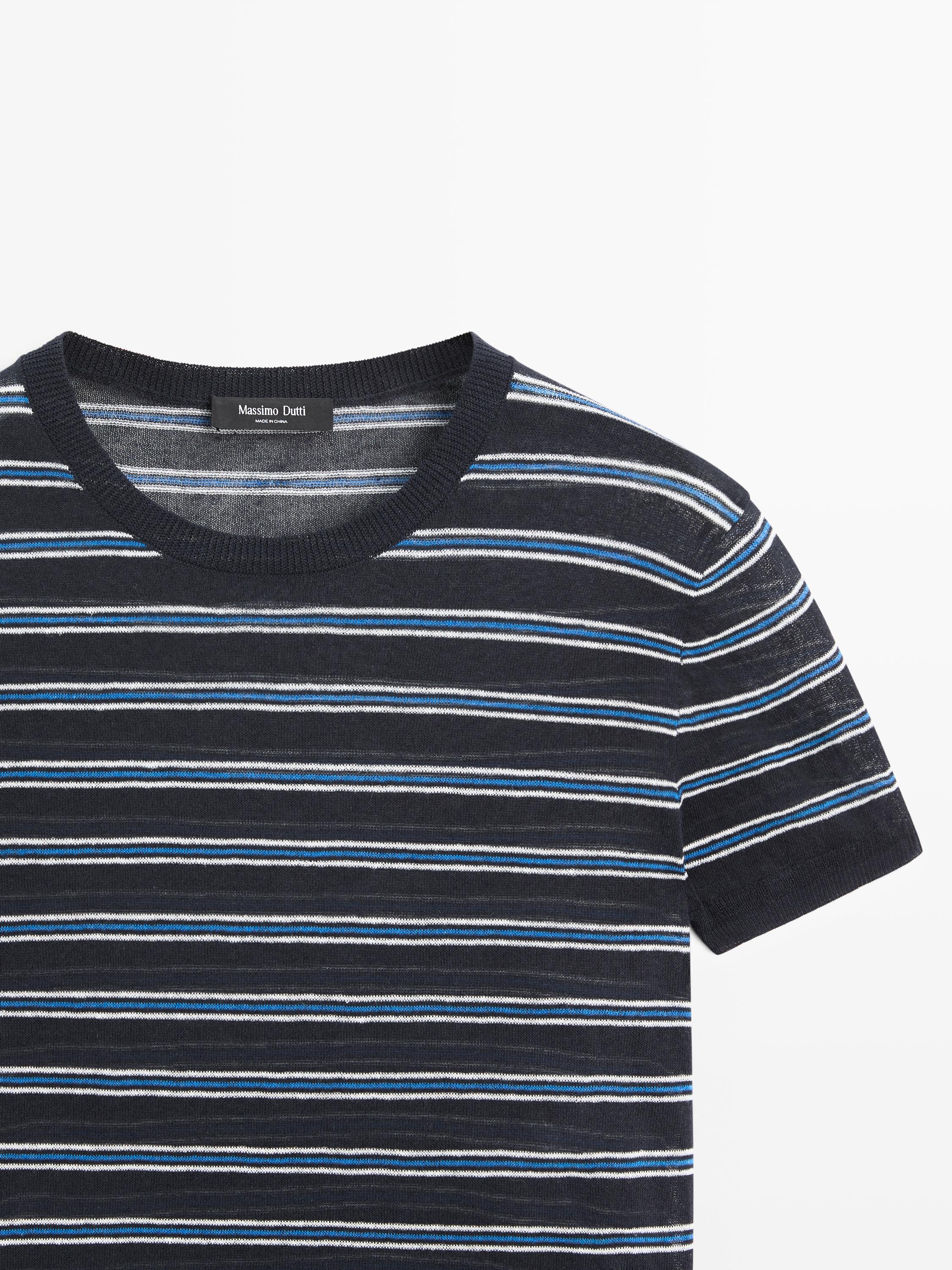 Short sleeve sweater with striped detail