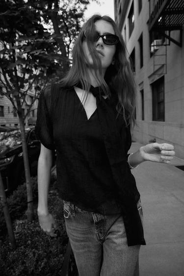 CRINKLED EFFECT ORGANZA BLOUSE - Black by Zara - Image 0