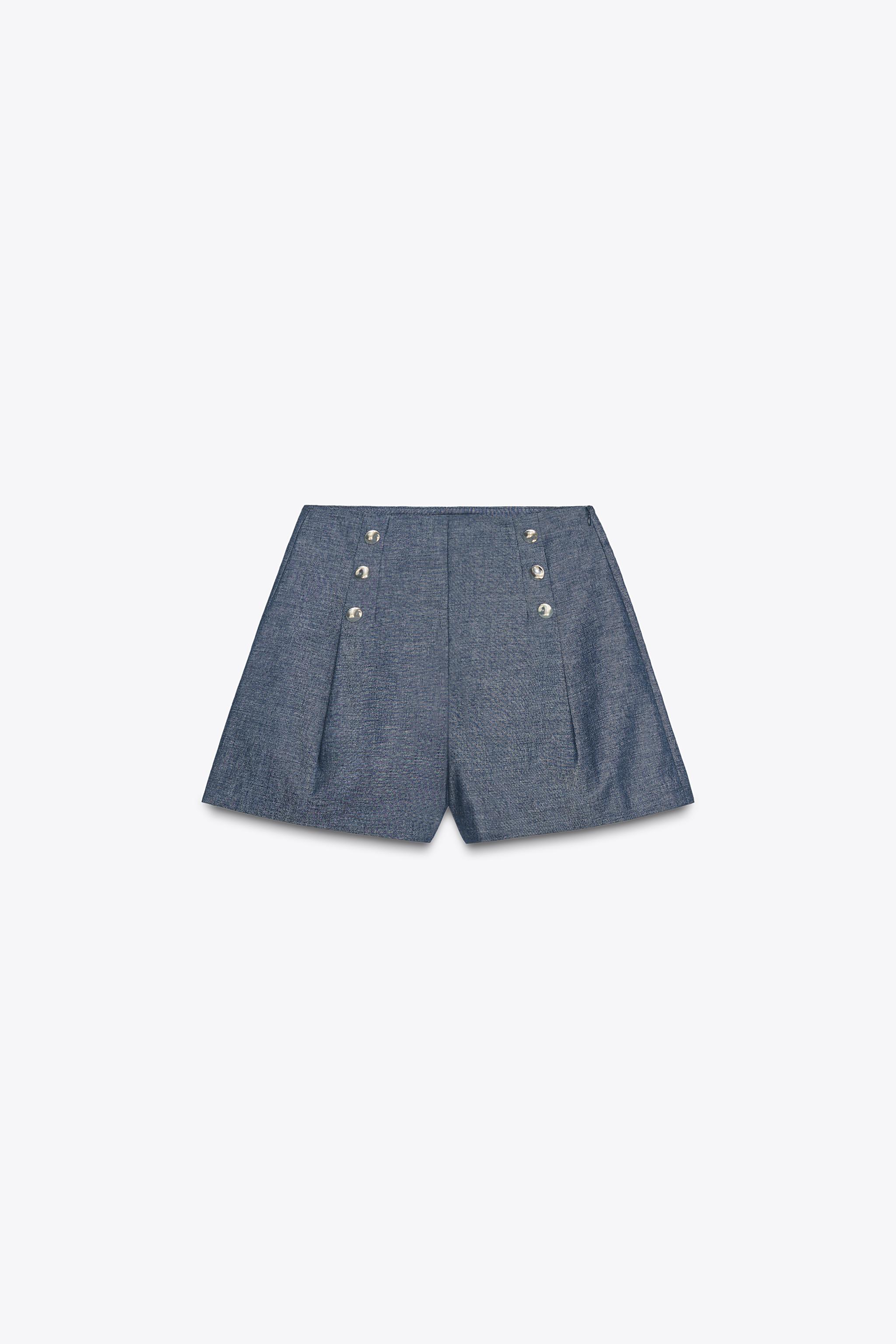 ZARA リネンボタン付きバミューダパンツ 3680/785 リネンボタン付きバミューダパンツ - ライトインディゴブルー